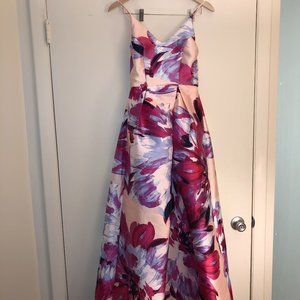 Long Crossback Prom Dress, Pink Floral